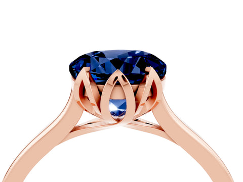 Rose gold Round Cut Blue Sapphire Solitaire Ring with Flower Prong Setting and Classic Band_16