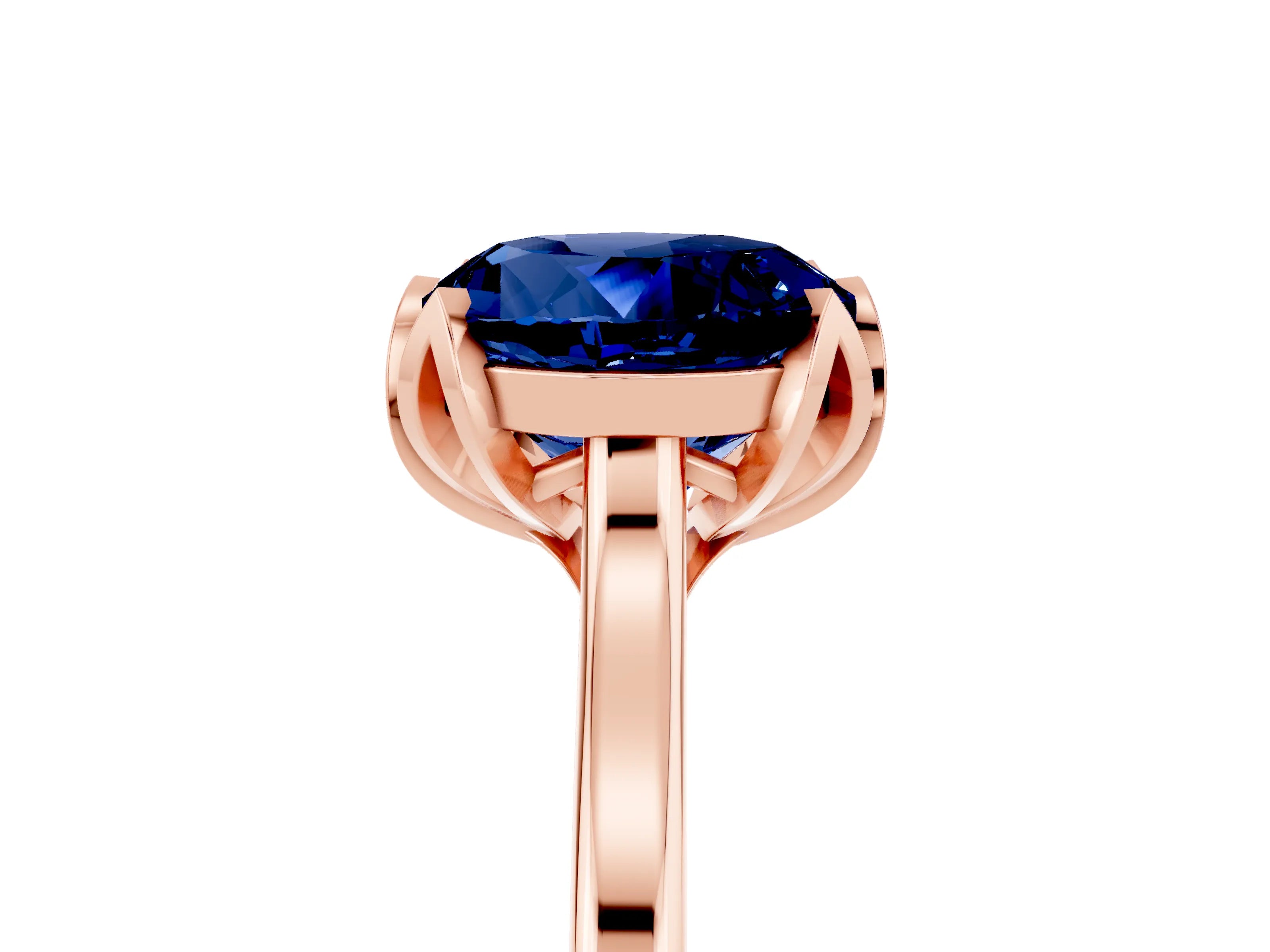 Rose gold Round Cut Blue Sapphire Solitaire Ring with Flower Prong Setting and Classic Band_17