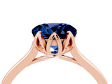 Rose gold Round Cut Blue Sapphire Solitaire Ring with Flower Prong Setting and Classic Band_40