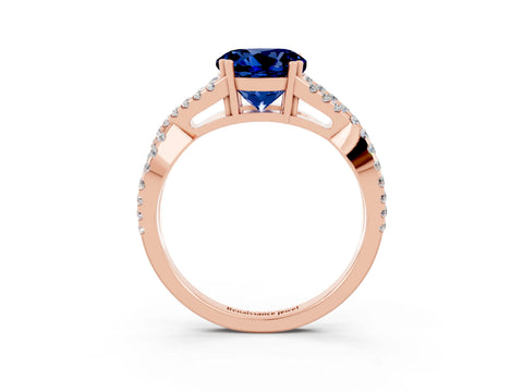 Rose gold Round Cut Blue Sapphire Solitaire Ring with Four-Prong Setting and Twisted Pavé Band_3