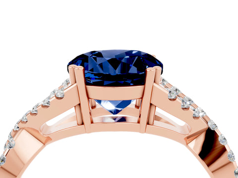 Rose gold Round Cut Blue Sapphire Solitaire Ring with Four-Prong Setting and Twisted Pavé Band_4