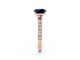 Rose gold Round Cut Blue Sapphire Solitaire Ring with Pavé Accents and Four-Prong Setting_2