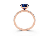Rose gold Round Cut Blue Sapphire Solitaire Ring with Pavé Accents and Four-Prong Setting_3
