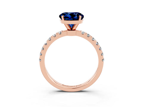 Rose gold Round Cut Blue Sapphire Solitaire Ring with Pavé Accents and Four-Prong Setting_3