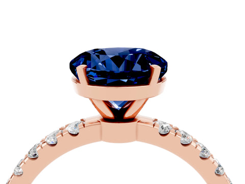 Rose gold Round Cut Blue Sapphire Solitaire Ring with Pavé Accents and Four-Prong Setting_4