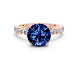 Rose gold Round Cut Blue Sapphire Solitaire Ring with Pavé Band and Four-Prong Setting_24
