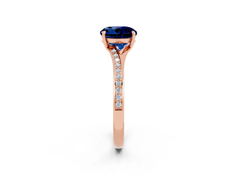 Rose gold Round Cut Blue Sapphire Solitaire Ring with Pavé Band and Prong Setting_14