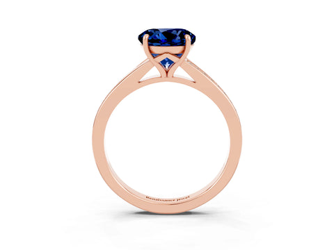 Rose gold Round Cut Blue Sapphire Solitaire Ring with Pavé Band and Prong Setting_15