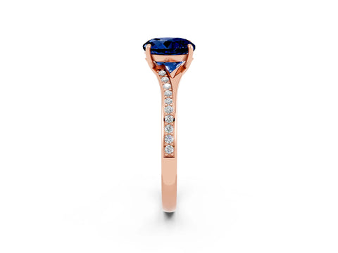 Rose gold Round Cut Blue Sapphire Solitaire Ring with Pavé Band and Prong Setting_2