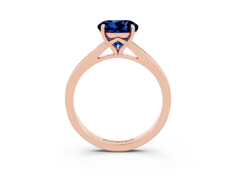 Rose gold Round Cut Blue Sapphire Solitaire Ring with Pavé Band and Prong Setting_3