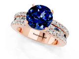 Rose gold Round Cut Blue Sapphire Solitaire Ring with Pavé and Channel Set Band_1