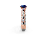 Rose gold Round Cut Blue Sapphire Solitaire Ring with Pavé and Channel Set Band_2