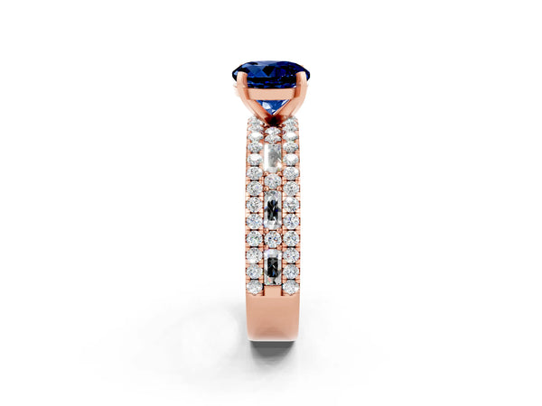 Rose gold Round Cut Blue Sapphire Solitaire Ring with Pavé and Channel Set Band