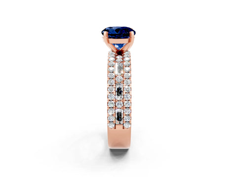 Rose gold Round Cut Blue Sapphire Solitaire Ring with Pavé and Channel Set Band_2