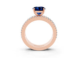Rose gold Round Cut Blue Sapphire Solitaire Ring with Pavé and Channel Set Band_3
