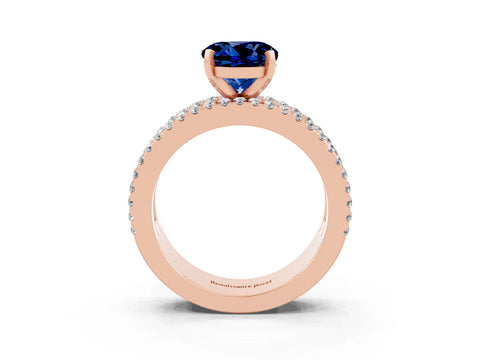 Rose gold Round Cut Blue Sapphire Solitaire Ring with Pavé and Channel Set Band_3