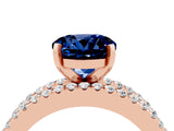 Rose gold Round Cut Blue Sapphire Solitaire Ring with Pavé and Channel Set Band_4