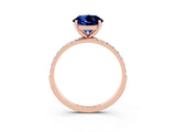 Rose gold Round Cut Blue Sapphire Solitaire Ring with Pave Band and Four Prong Setting_27