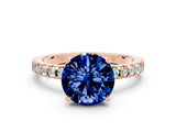 Rose gold Round Cut Blue Sapphire Solitaire Ring with Round  Pavé Band and Four-Prong Setting_36
