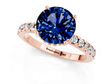 Rose gold Round Cut Blue Sapphire Solitaire Ring with Round  Pavé Band and Four-Prong Setting_37