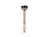 Rose gold Round Cut Blue Sapphire Solitaire Ring with Round  Pavé Band and Four-Prong Setting_38