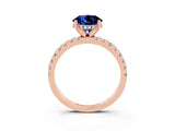 Rose gold Round Cut Blue Sapphire Solitaire Ring with Round  Pavé Band and Four-Prong Setting_39