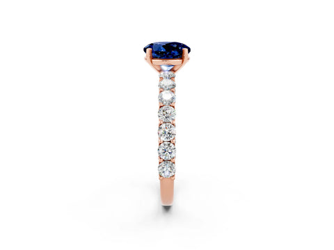 Rose gold Round Cut Blue Sapphire Solitaire Ring with Shared Prong Pavé Band and Four-Prong Setting_2