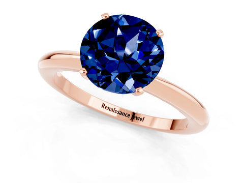 Rose gold Round Cut Blue Sapphire Solitaire Ring with Six-Prong Setting and Classic Band_1