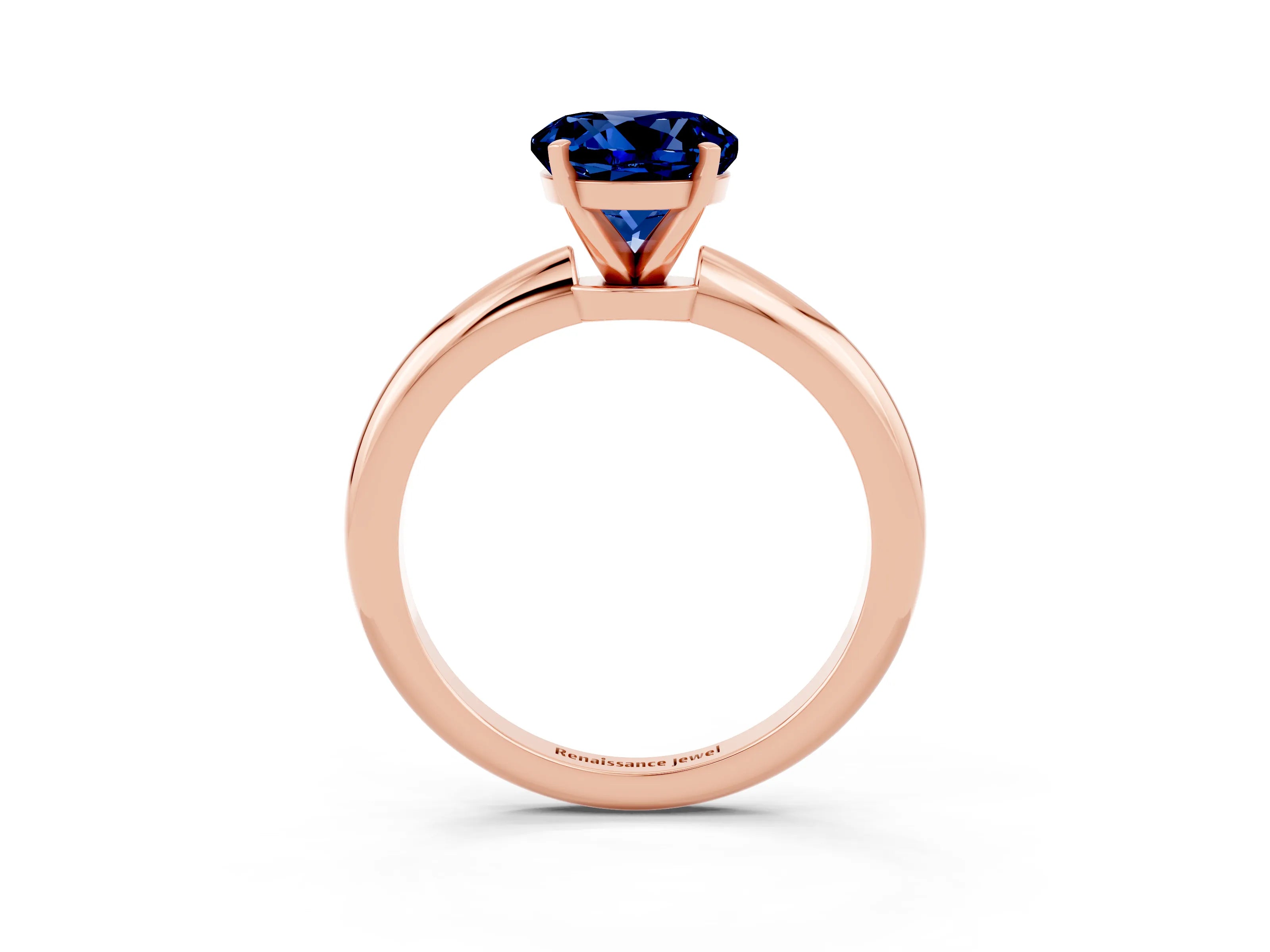 Rose gold Round Cut Blue Sapphire Solitaire Ring with Six-Prong Setting and Classic Band_3