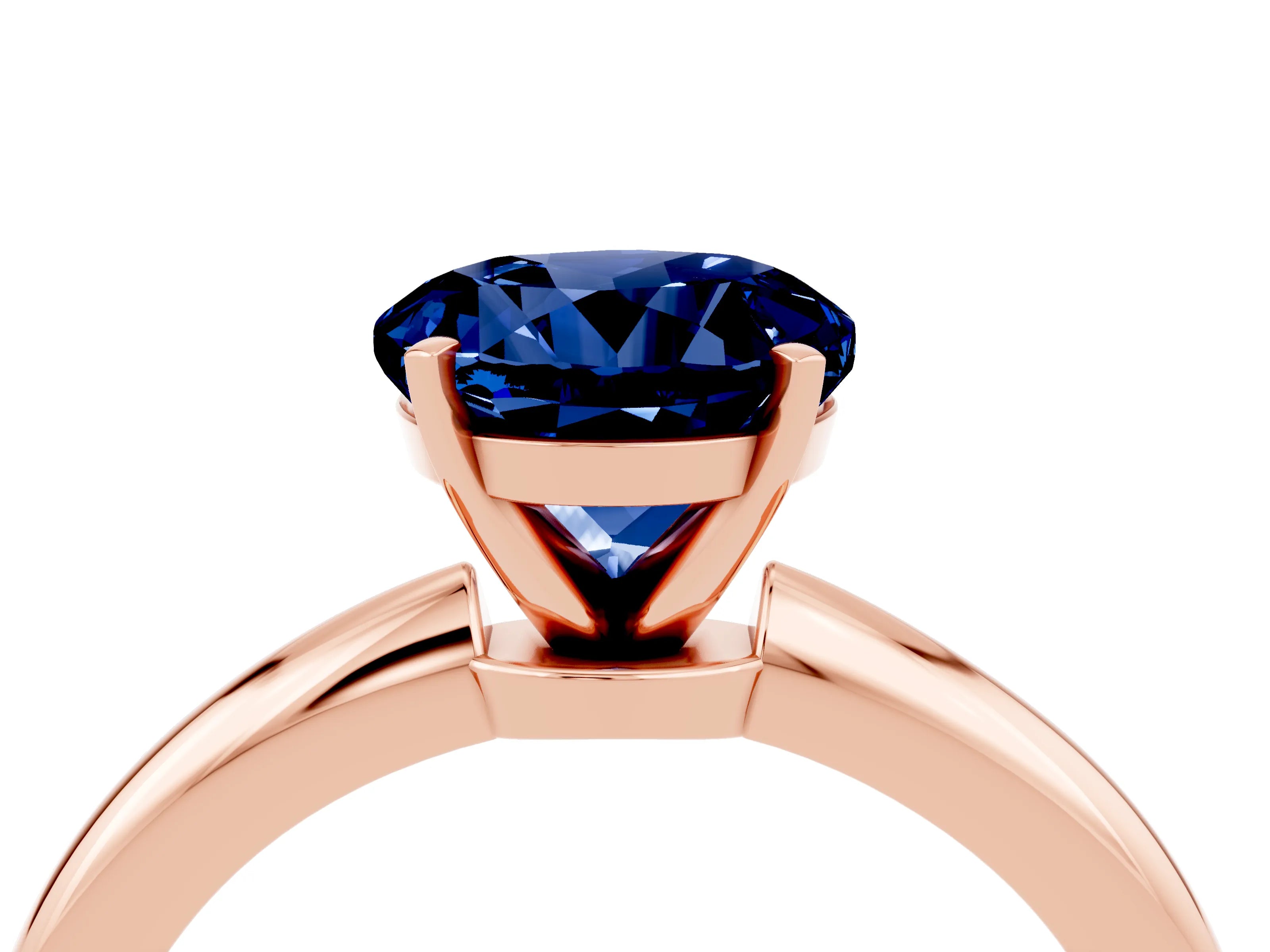 Rose gold Round Cut Blue Sapphire Solitaire Ring with Six-Prong Setting and Classic Band_4