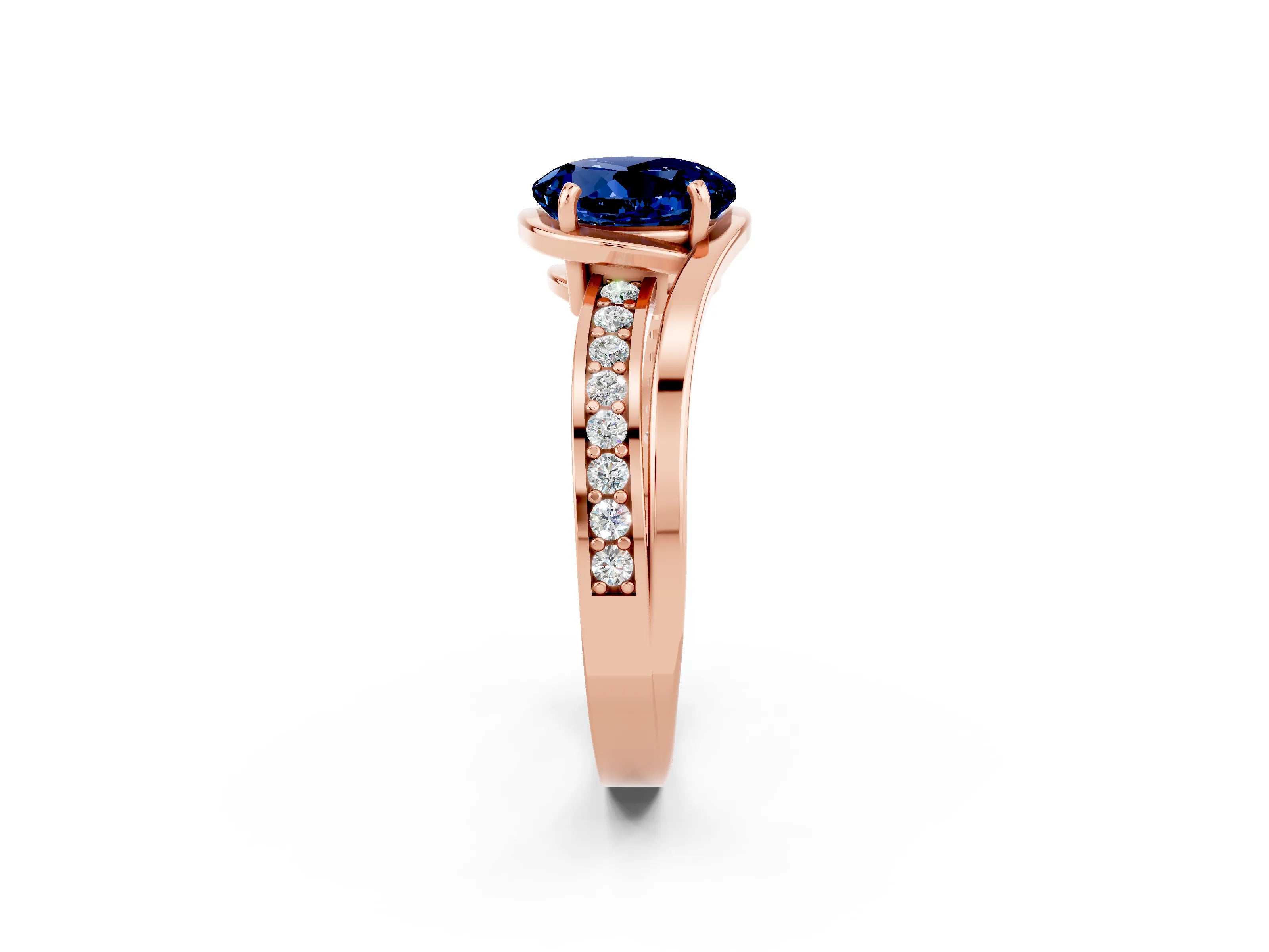 Rose gold Round Cut Blue Sapphire Solitaire Ring with Split Shank and Prong Setting_2