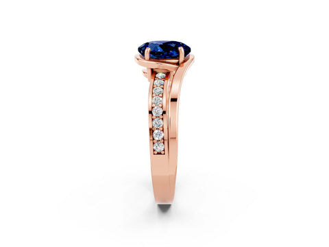 Rose gold Round Cut Blue Sapphire Solitaire Ring with Split Shank and Prong Setting_2