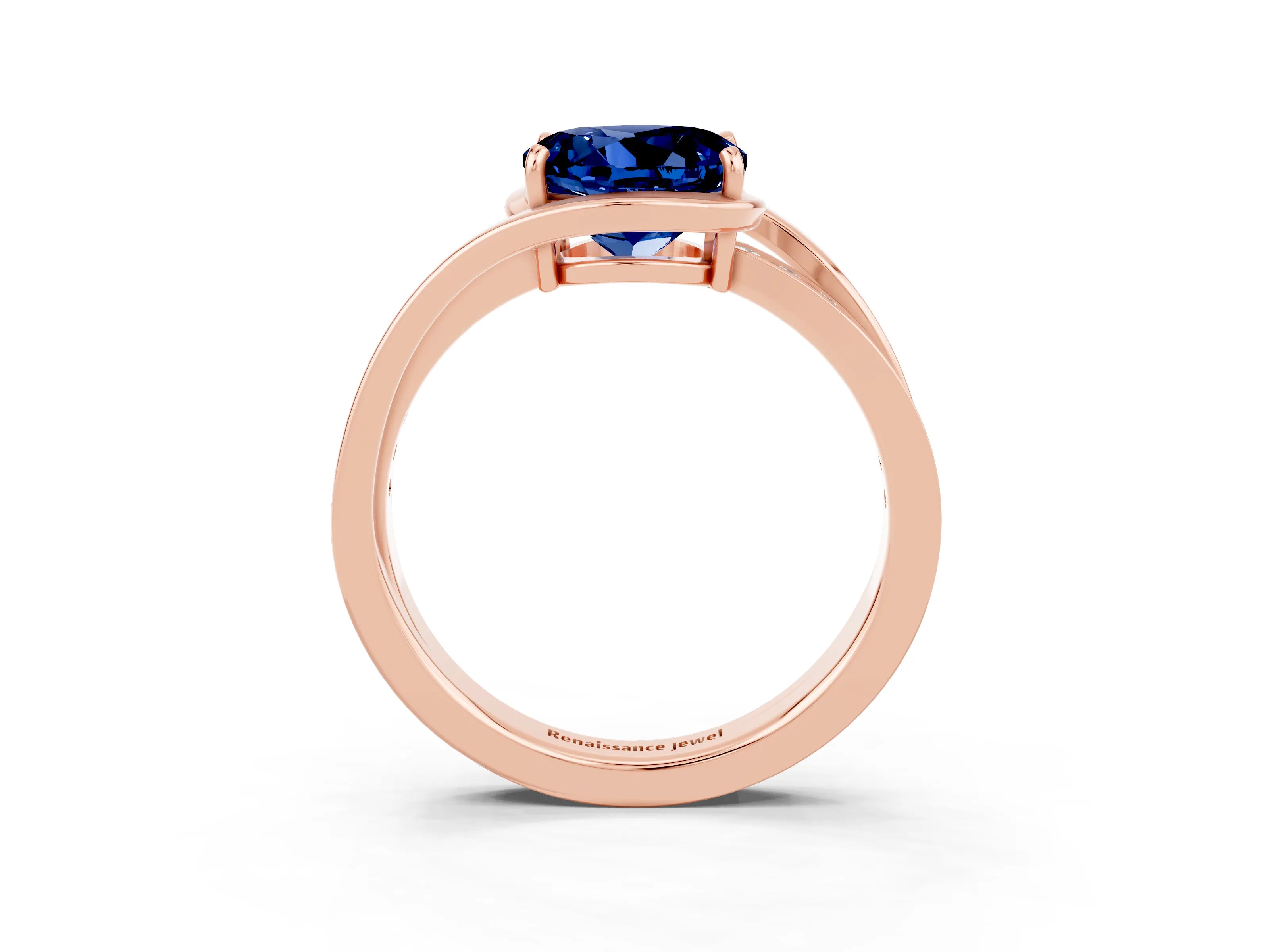 Rose gold Round Cut Blue Sapphire Solitaire Ring with Split Shank and Prong Setting_3