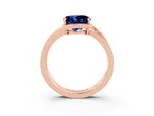 Rose gold Round Cut Blue Sapphire Solitaire Ring with Split Shank and Prong Setting