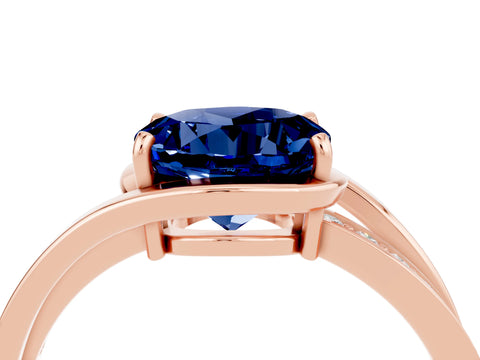 Rose gold Round Cut Blue Sapphire Solitaire Ring with Split Shank and Prong Setting_4