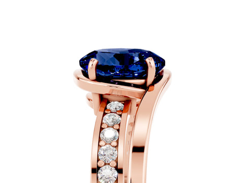Rose gold Round Cut Blue Sapphire Solitaire Ring with Split Shank and Prong Setting_5