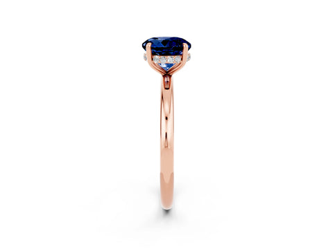 Rose gold Round Cut Blue Sapphire Solitaire Ring with Thin Band and Four-Prong Setting_14