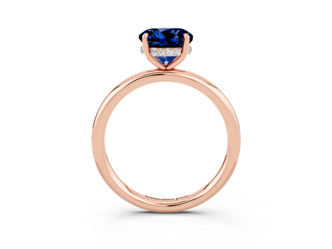Rose gold Round Cut Blue Sapphire Solitaire Ring with Thin Band and Four-Prong Setting_15
