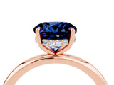 Rose gold Round Cut Blue Sapphire Solitaire Ring with Thin Band and Four-Prong Setting_16