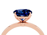 Rose gold Round Cut Blue Sapphire Solitaire Ring with Thin Band and Prong Setting_16