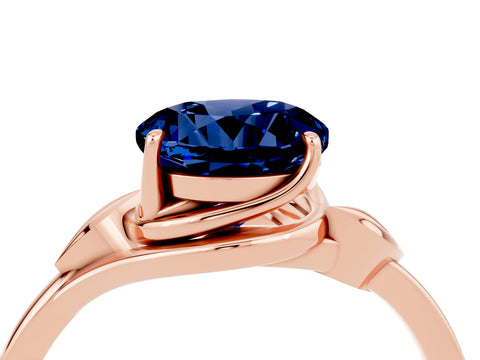 Rose gold Round Cut Blue Sapphire Solitaire Ring with Twist Band and Four-Prong Setting_28