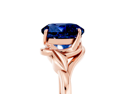 Rose gold Round Cut Blue Sapphire Solitaire Ring with Twist Band and Four-Prong Setting_29