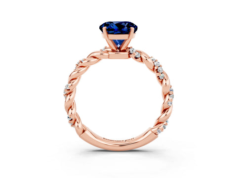 Rose gold Round Cut Blue Sapphire Solitaire Ring with Twisted Band and Pavé Accents_3