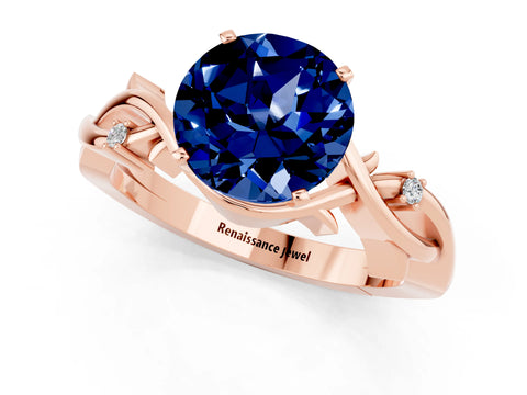 Rose gold Round Cut Blue Sapphire Solitaire Ring with Twisted Band and Prong Setting_1