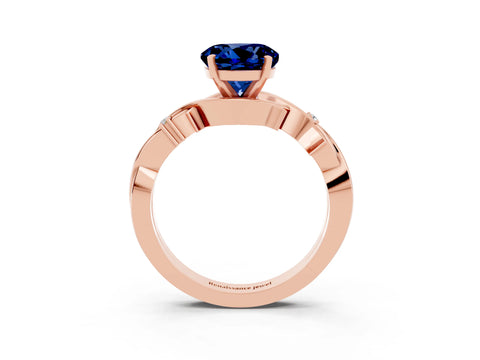 Rose gold Round Cut Blue Sapphire Solitaire Ring with Twisted Band and Prong Setting_3