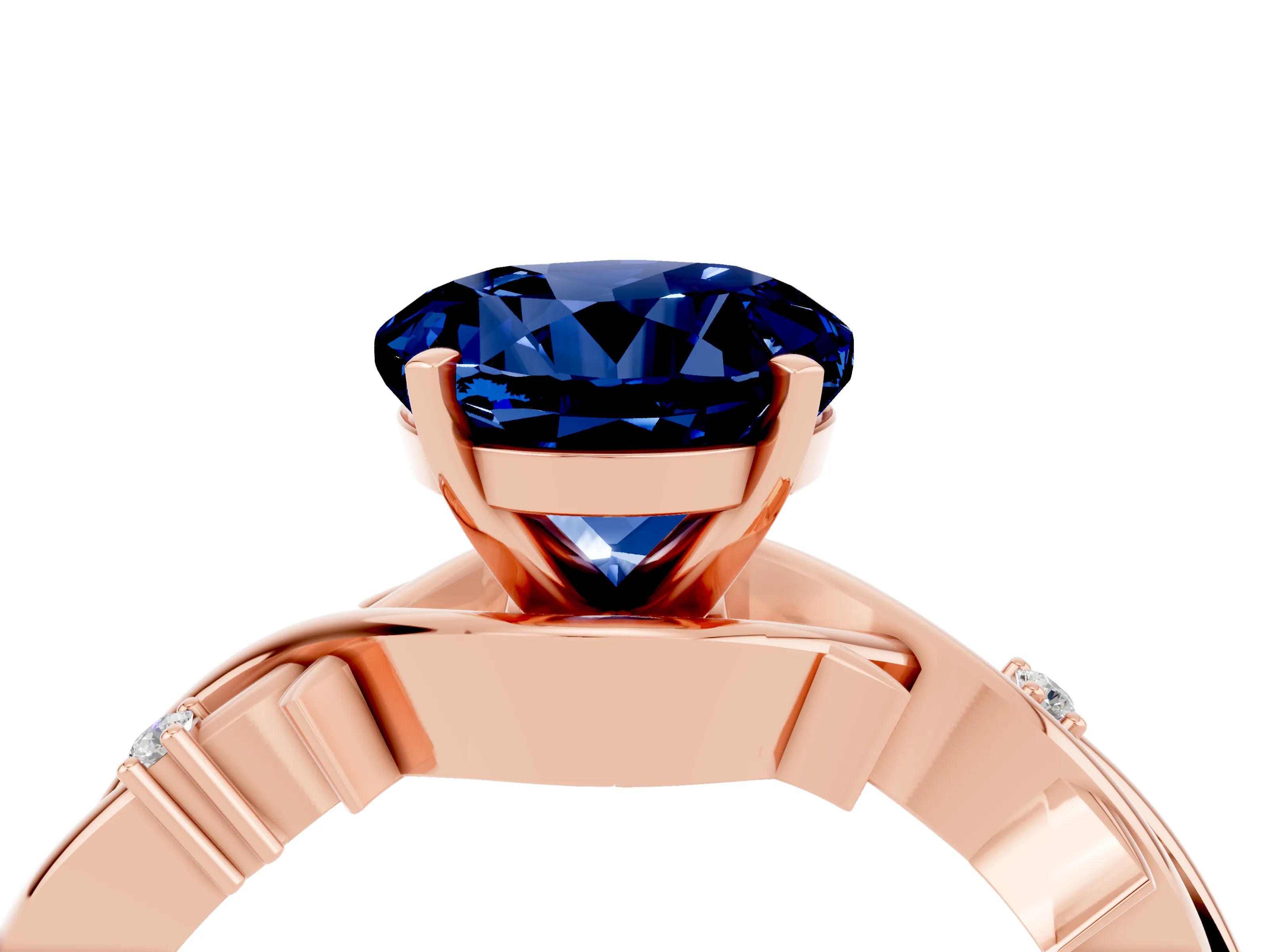 Rose gold Round Cut Blue Sapphire Solitaire Ring with Twisted Band and Prong Setting_4