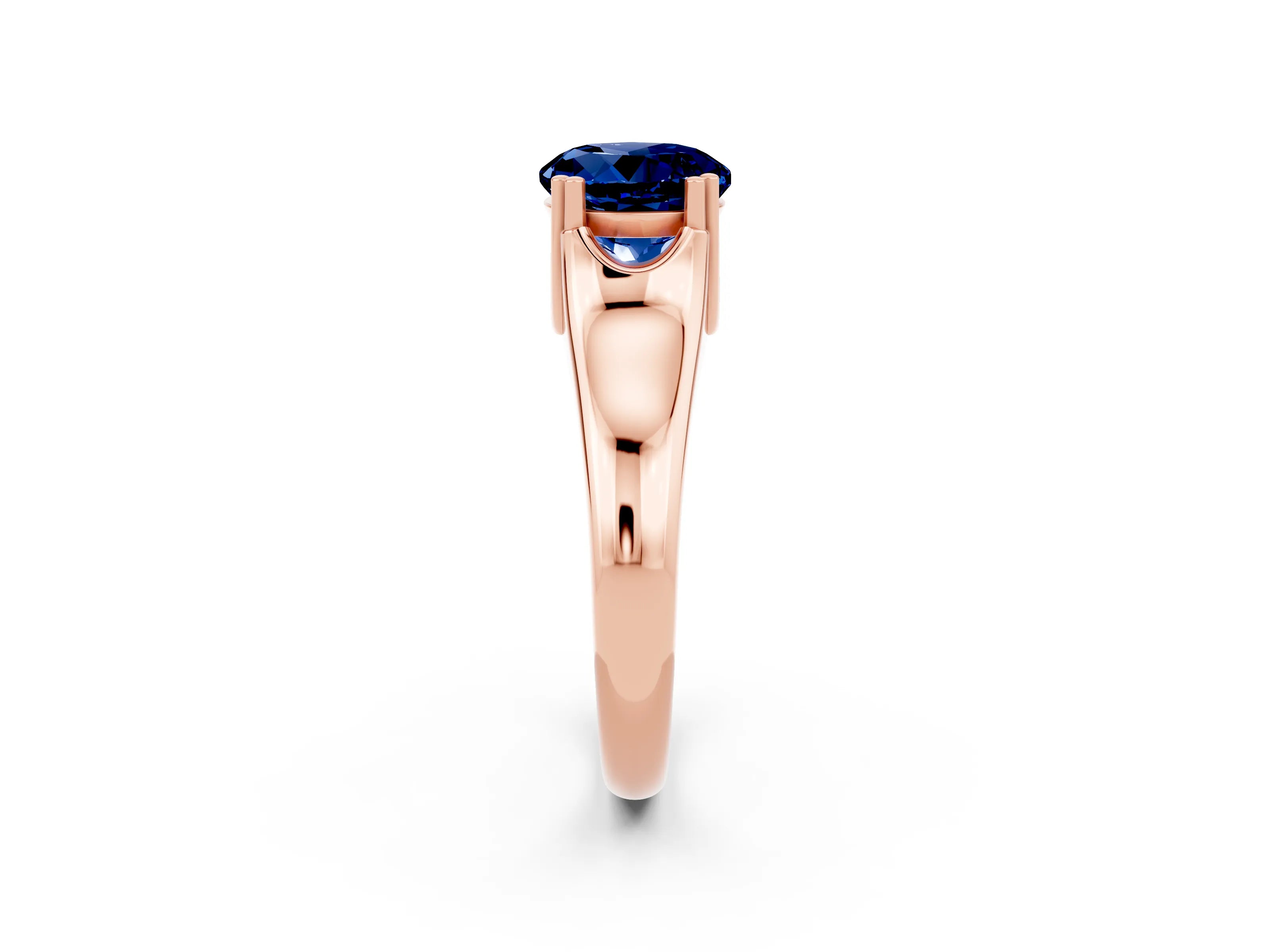 Rose gold Round Cut Blue Sapphire Solitaire Ring with Wide Band and Prong Setting_2