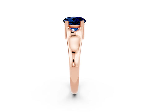 Rose gold Round Cut Blue Sapphire Solitaire Ring with Wide Band and Prong Setting_2