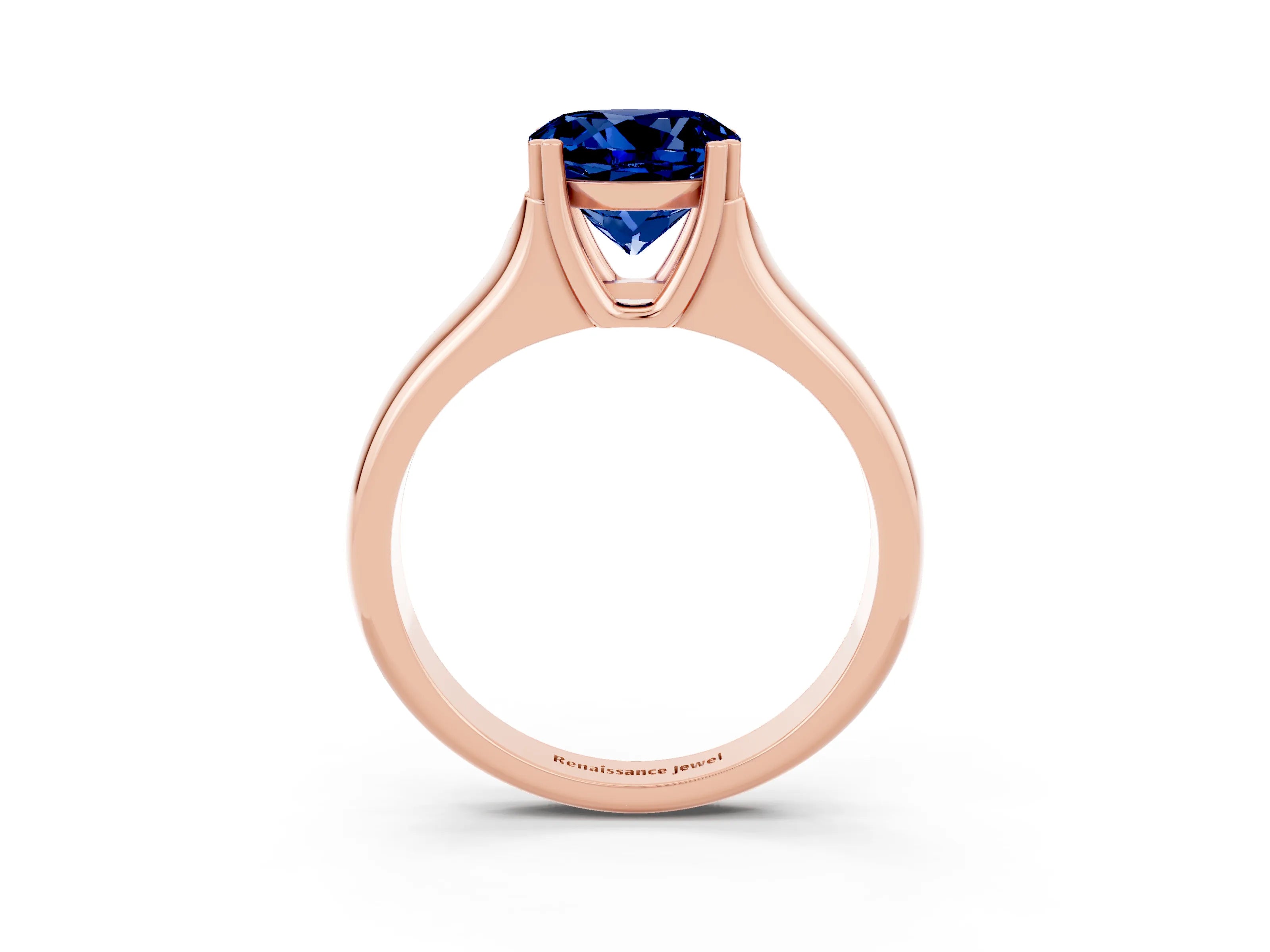 Rose gold Round Cut Blue Sapphire Solitaire Ring with Wide Band and Prong Setting_3