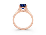 Rose gold Round Cut Blue Sapphire Solitaire Ring with Wide Band and Prong Setting_3